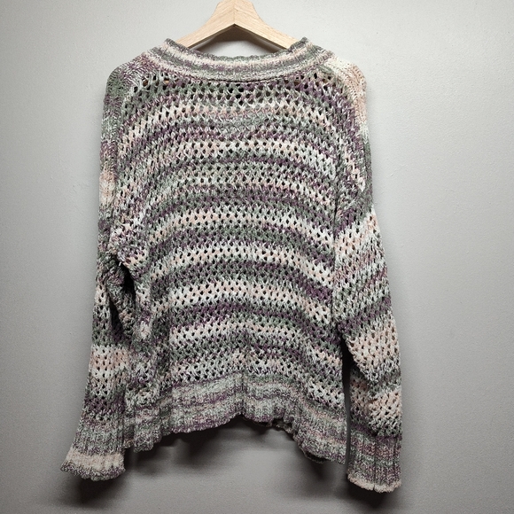 Mod Lusive Crochet Sweater Women Size XL Pink Green Open Knit Boho Grunge Fall - Picture 5 of 8